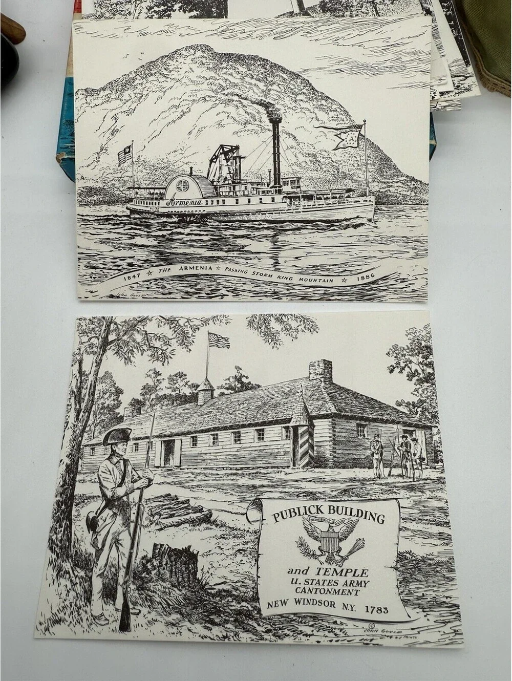 Antique Box set of 8 Historical Subjects Hudson Valley Note Cards by John Gould